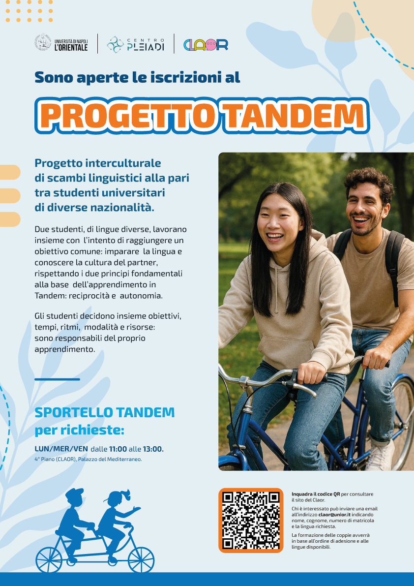 Poster Progetto Tandem Università degli studi di Napoli L'Orientale - Centro Linguistico - CLAOR
