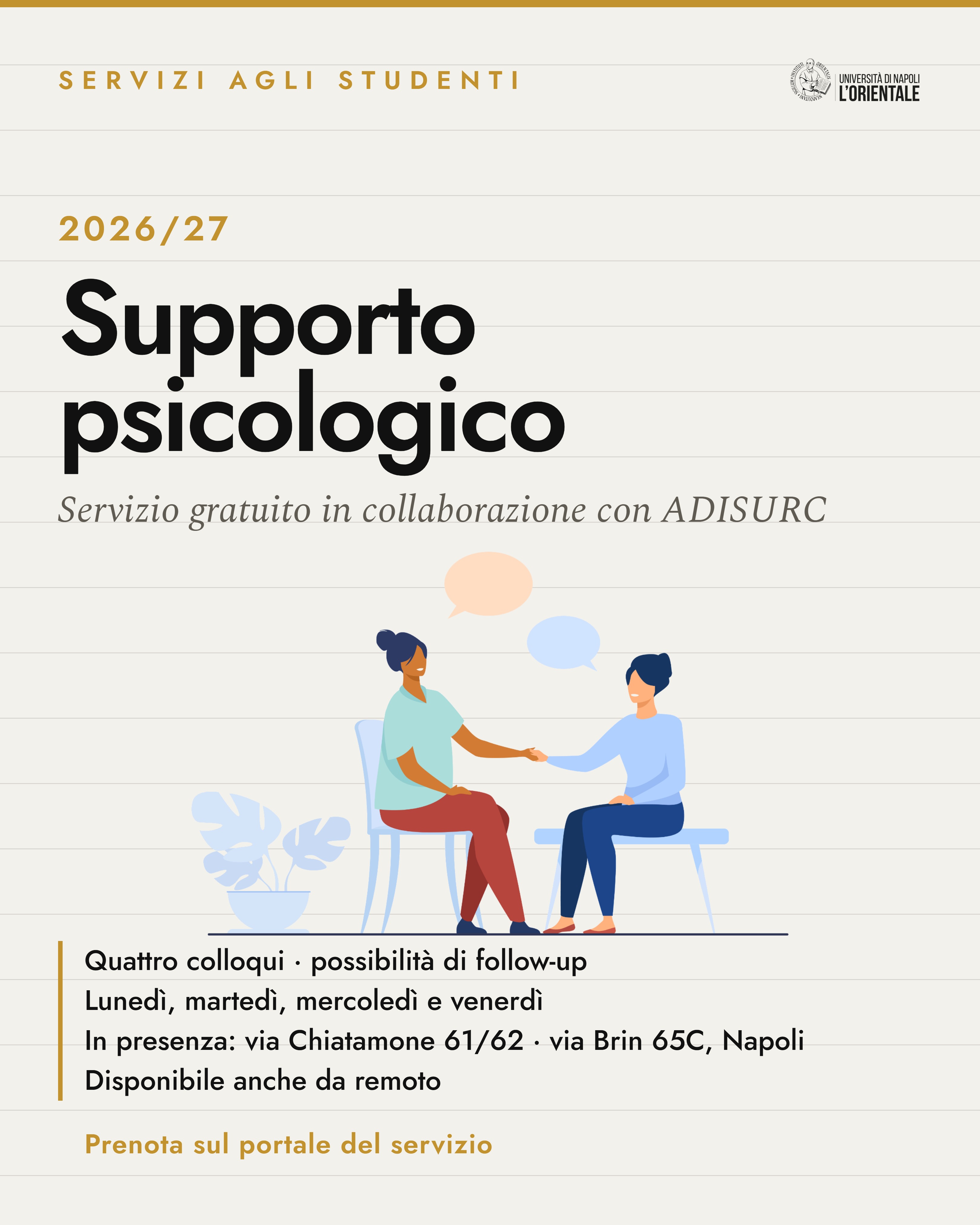 Riapertura sportello di supporto psicologico adisurc