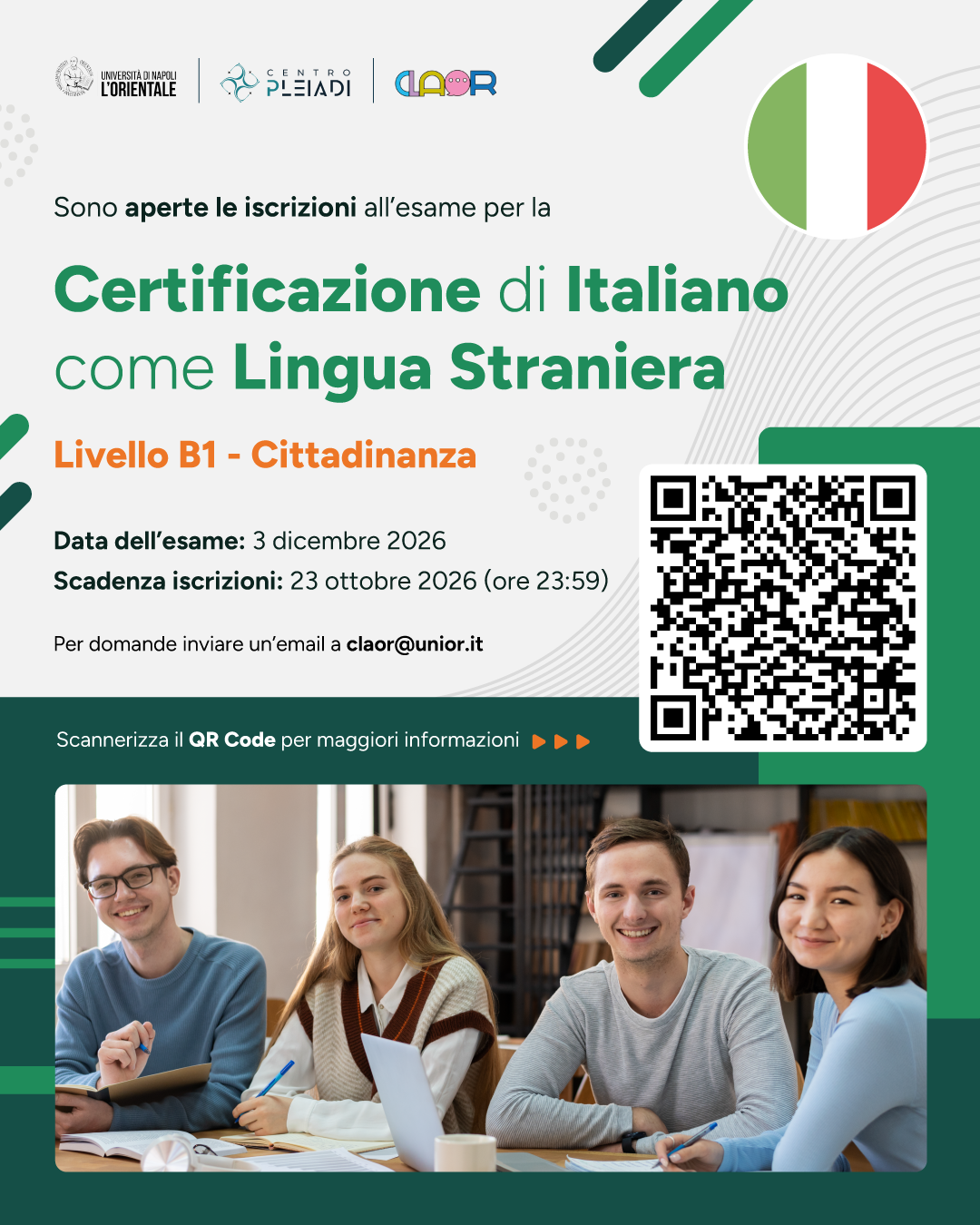 Sono aperte le iscrizioni all'esame per la Certificazione di Italiano come Lingua Straniera (CILS)