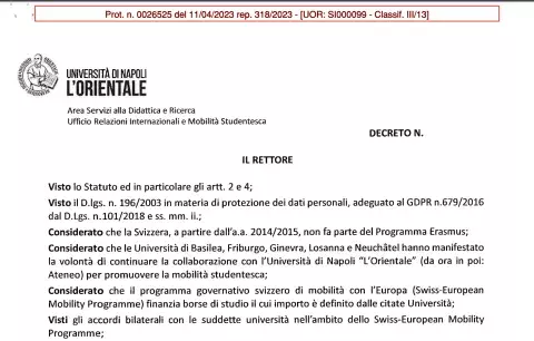 Secondo scorrimento Swiss European Mobility Programme II semestre