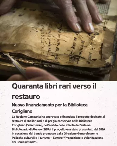 Quaranta libri rari verso il restauro: nuovo finanziamento per la Biblioteca Corigliano